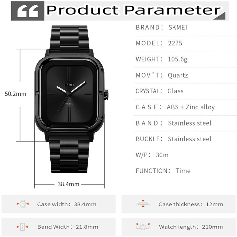 Skmei Analog Display Mens Bracelet Watches Luxury Stainless Steel Strap Simple Quartz Waterproof Wristwatch
