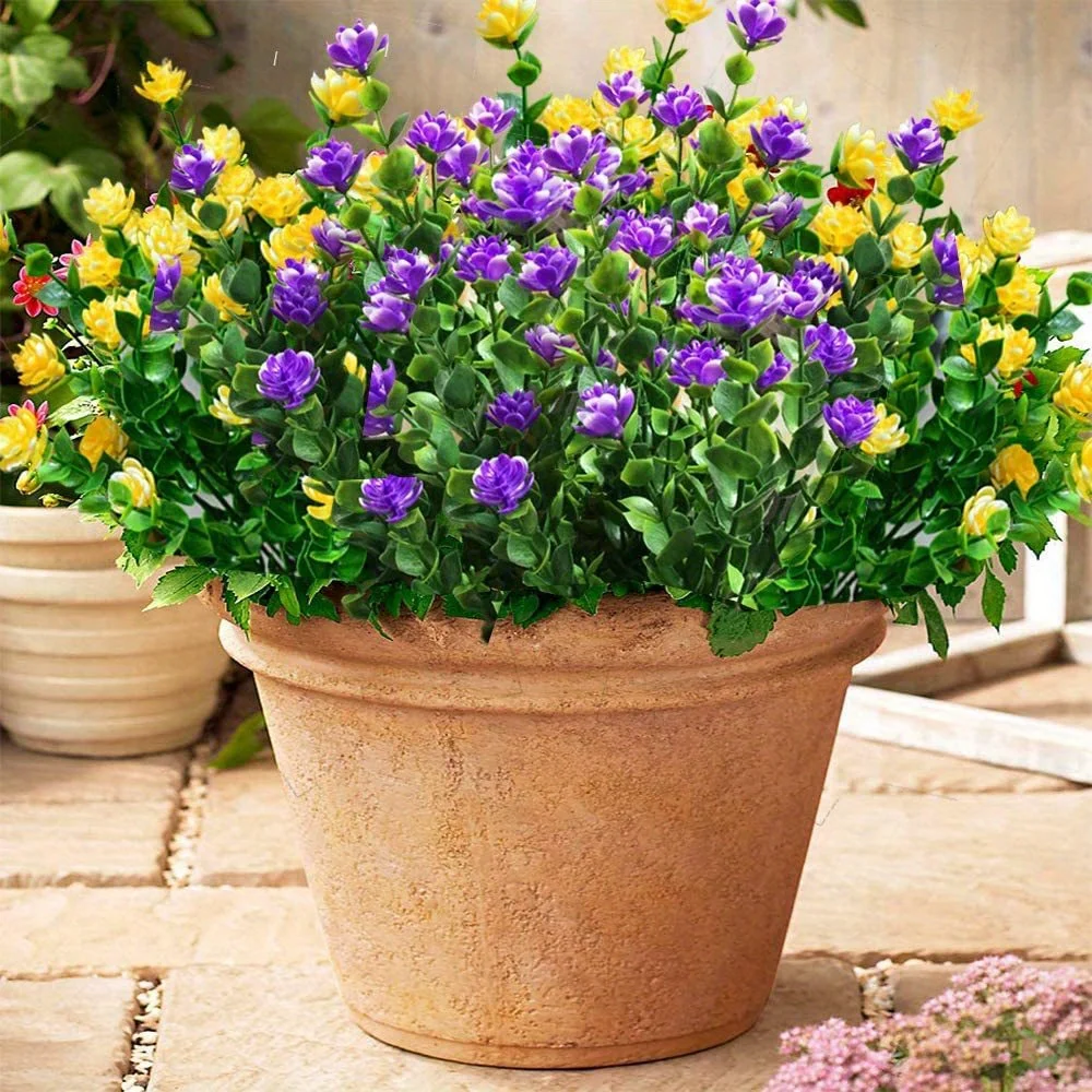 4 Stück künstliche Blumen, UV-beständig, Grünpflanzen für Garten, Küche, Dekoration, Hochzeit, Zuhause, Wohnzimmer, Dekoration, künstliche Blumen – Detail 5