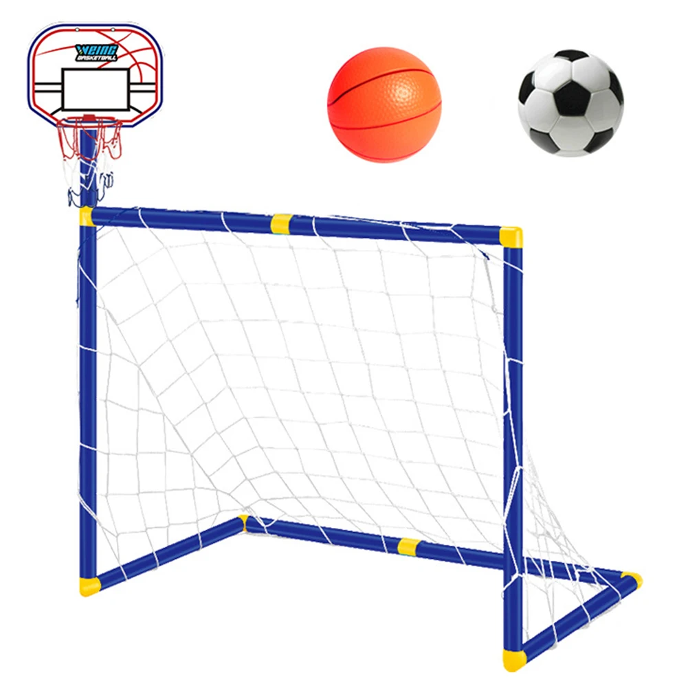 2 In 1 Football Practice Goal with Basketball Hoop Football Goal Fun Games Toys for Boys Girls 3-12 Years Old