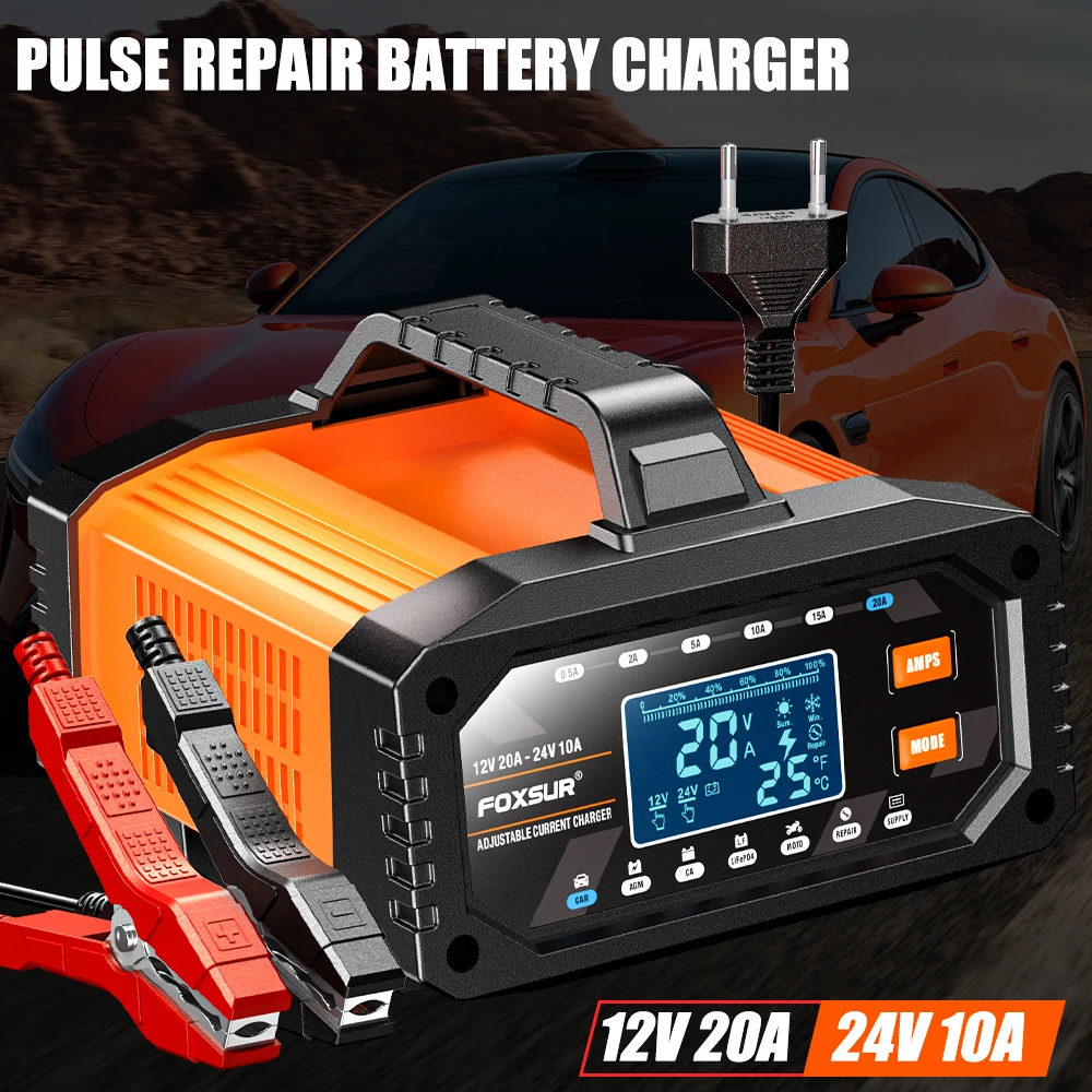 

Умное зарядное устройство для автомобильных и мотоциклетных аккумуляторов с большим цифровым дисплеем, 12В/24В, 20А/10А, 7-ступенчатая зарядка