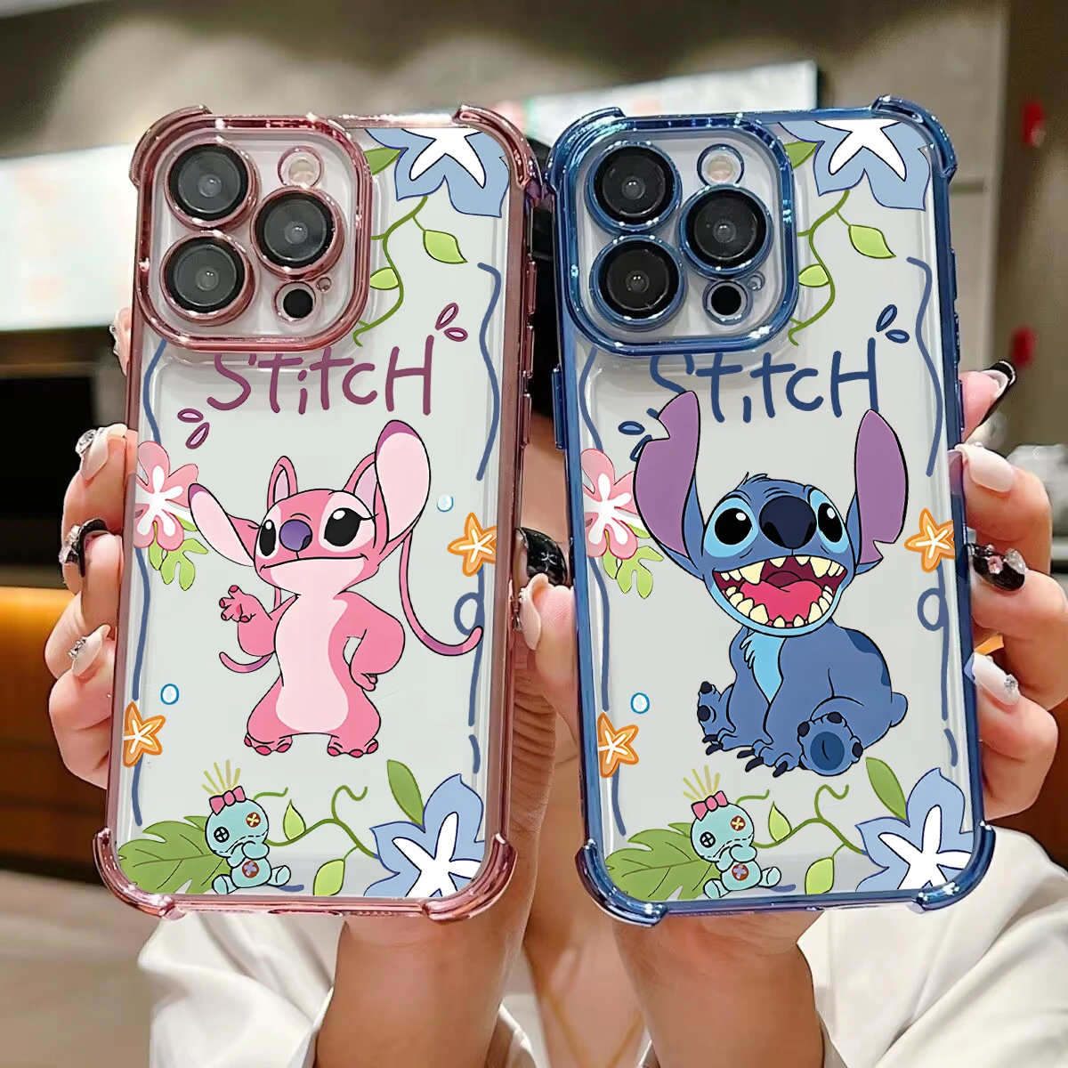 Cute Disneys Stitchs Plating Case for Oppo Realme C55 C53 C30 C35 C33 C31 C15 9 7 5 5S Pro Plus 4G 5G Anti-Fall Airabag Cover