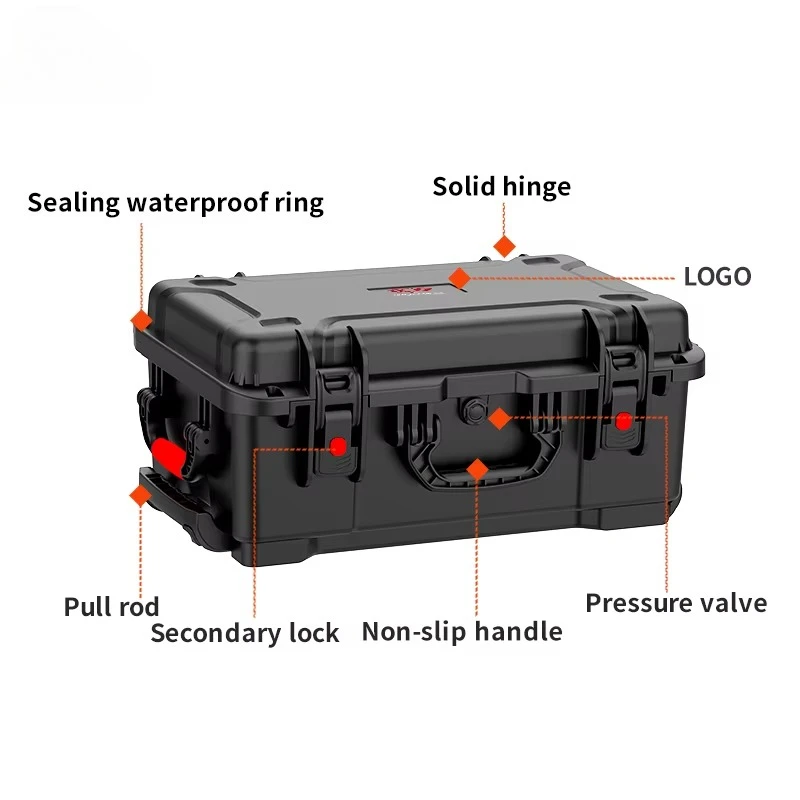 Directional Wheel with Tie Rod Hard Toolbox Large Equipment Protective Box Cutting Foam Plastic Safety Gun case with Handle view 3