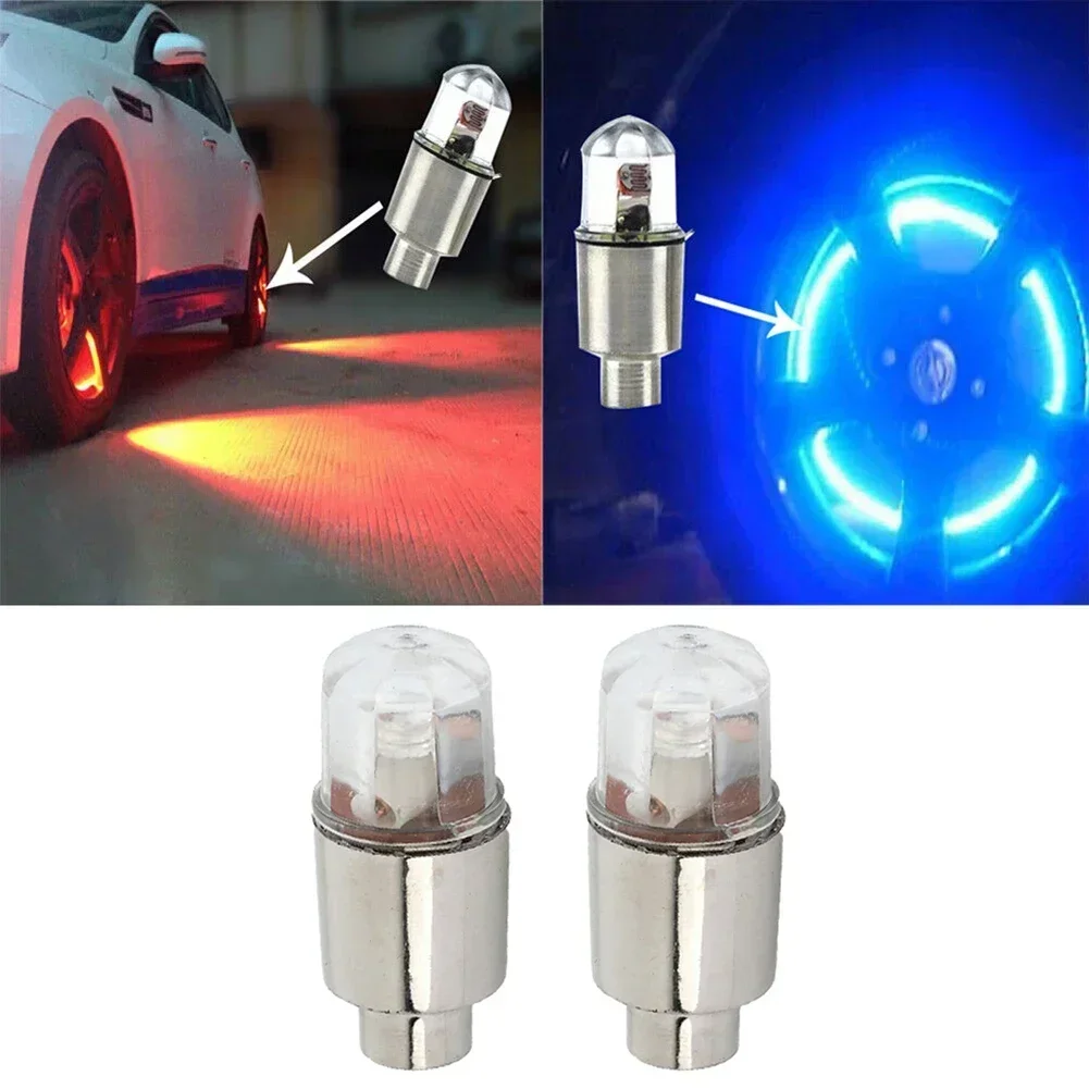 2pcs Wheel Lights Caps Car Wheel Tire Tyre Air Valve Stem LED Lights Cap Cover Universal Accessory For Bike Car Motorcycles