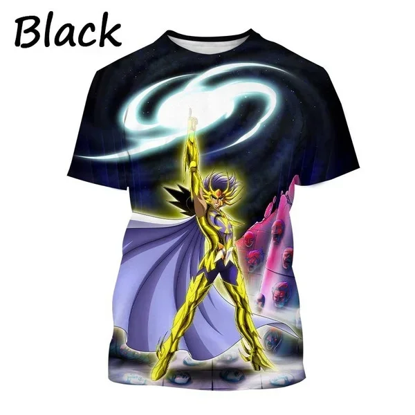 Saint seiya-メンズ半袖Tシャツ,3DプリントTシャツ,ストリートスタイル,パーソナライズされた,ゴールド,超クール,新しい夏のベストセラー