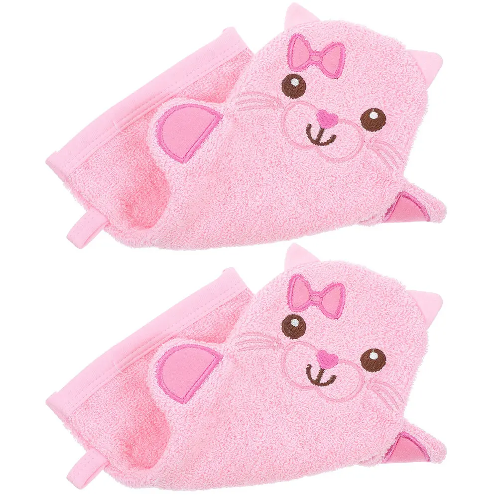2Pcs Cartoon Animal Shaped Kids Bath Gloves Exfoliating Shower Mitt for Back Scrubbing Face Neck Palm Portable Body Scrubber