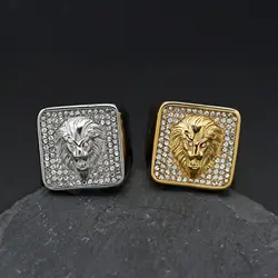 New 316L Stainless Steel Men lion Ring with rhinestone Rock Party for Biker Rider Male Boyfriend Jewelry Best Gift Dropshipping