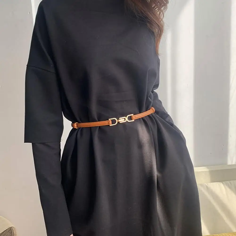 Fashion PU Leather Thin Adjustable Belt Women Personality Metal Buckle Waist Strap Ladies Trouser Dress Decoration Waistband