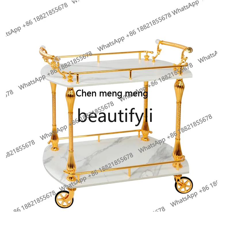 Modern simple two-layer wine food truck, high-end gold-plated European copper food truck