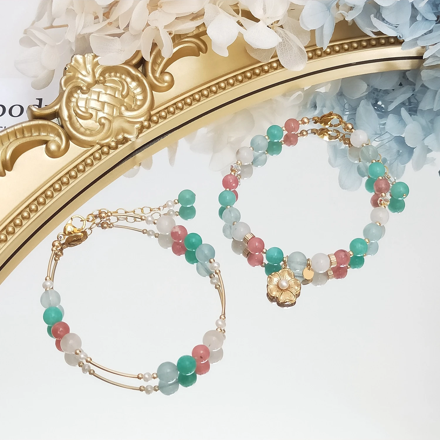 Lii Ji Rhodochrosite Amazonite Aquamarine Moonstone14K Gold Filled Charms Bracelet Handmade Bohe Fashion Jewelry For Female