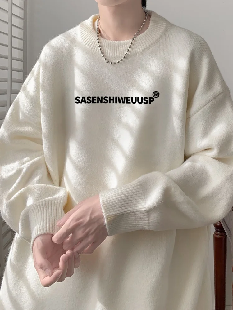 

Men's Winter Knitted Sweater Letter Print round Ne Pullover Loose Fit Comfortable Soft Thiened Casual Sle Outerwear
