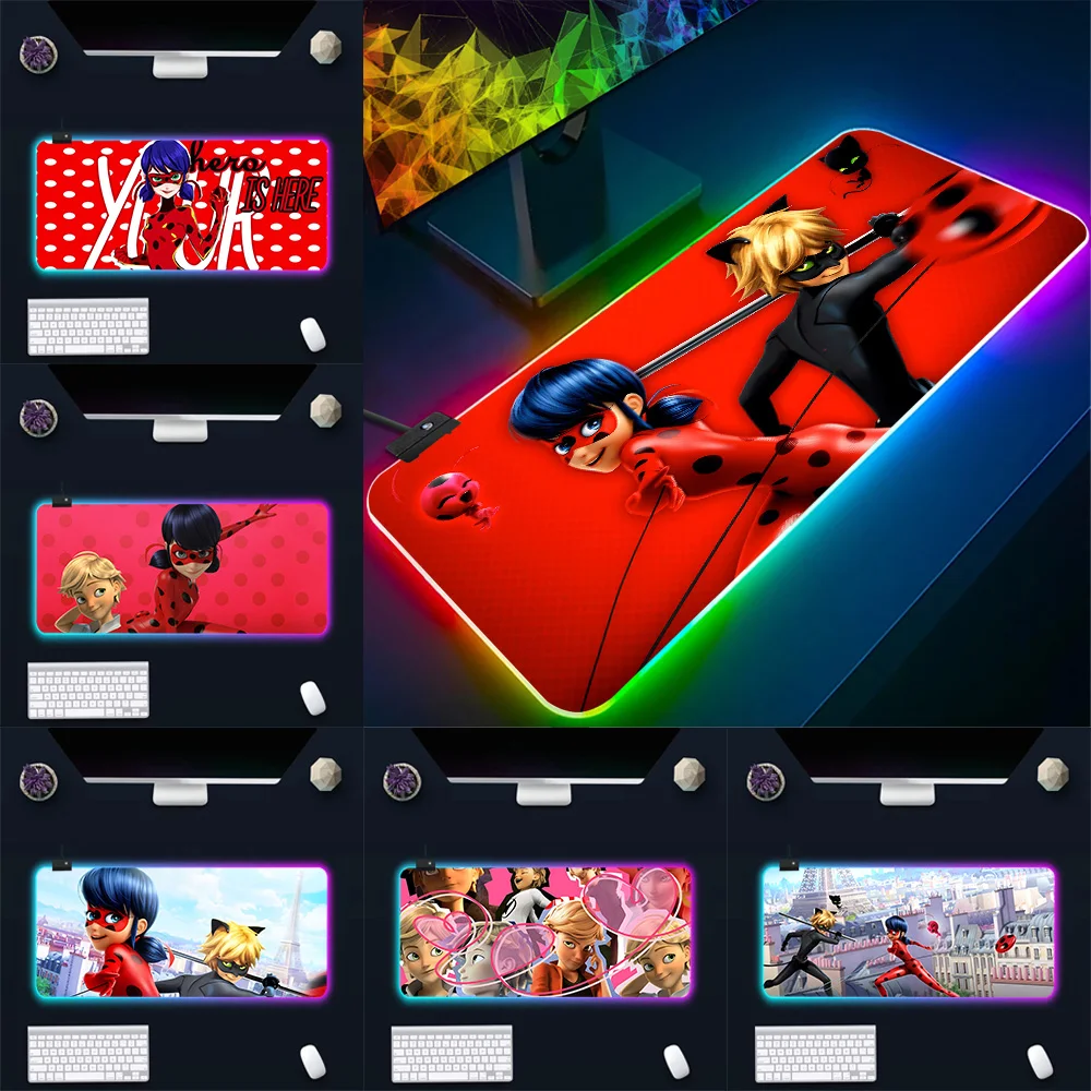 

M-miraculous RGB Pc Gamer Keyboard Mouse Pad Mousepad LED Glowing Mouse Mats Rubber Gaming Computer Mausepad