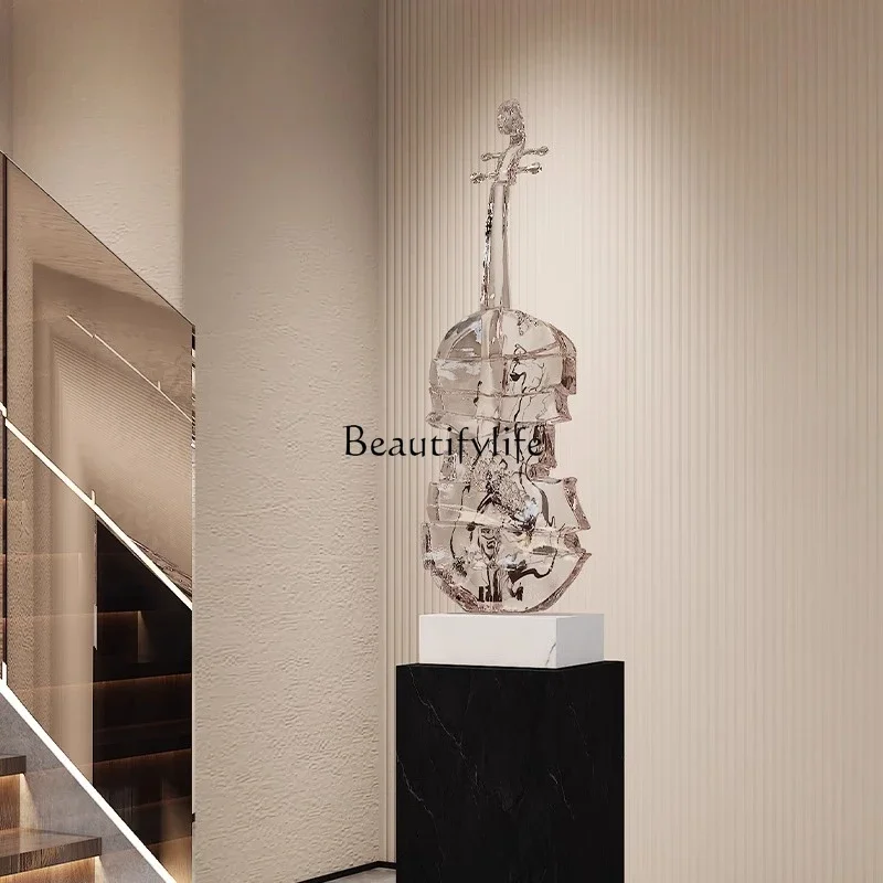 3.Light Luxury High-End Violin Sculpture Art Premium Feel Living Room Entrance Tall Ornament
