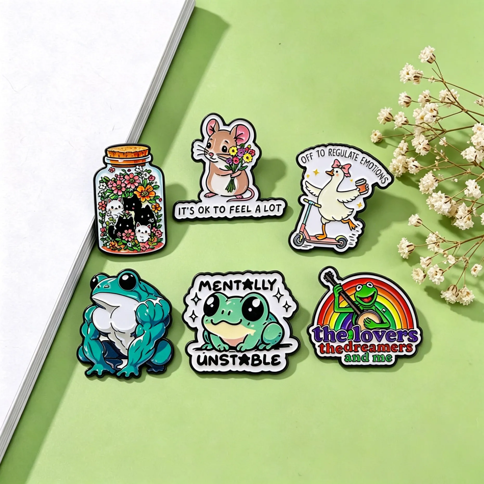 Cute Cat Enamel Pins Cartoon Frog Brooches Badges for Backpacks Collection Gifts Animal Jewelry Cosplay Accessories