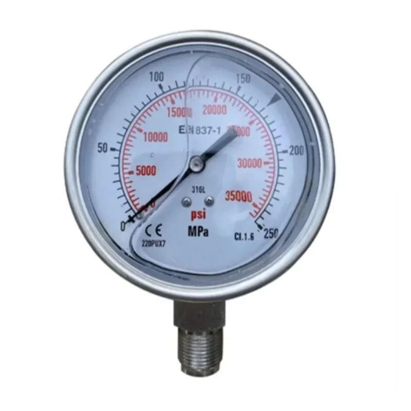 

Трансграничный 100 мм ударопрочный манометр высокого давления 250 МПа из нержавеющей стали Радиальное направление 35000 фунтов на квадратный дюйм Манометр M20X1,5