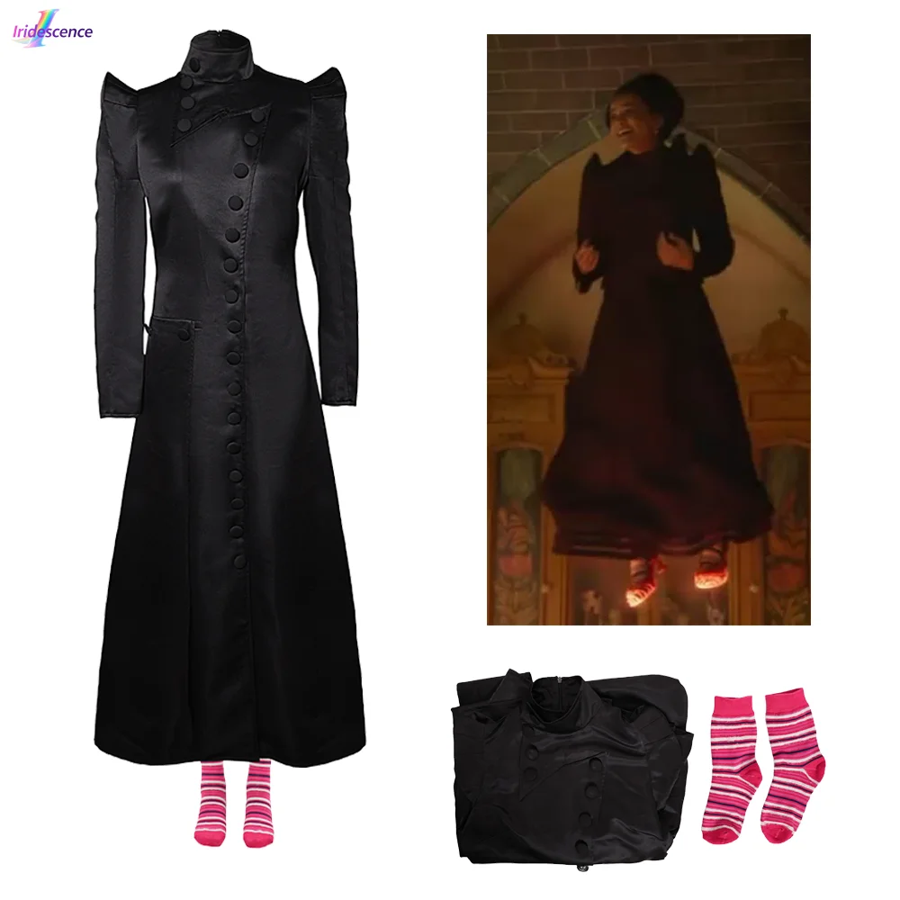Disfraz de bruja malvada Nessarose, vestido largo negro de mago, calcetines rosas, traje de juego de rol, disfraz de fiesta de Carnaval y Halloween