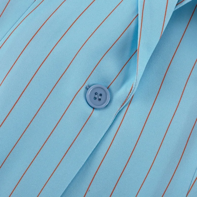 Elegantes Damen-Zweiteiler-Set mit Streifenmuster, Revers-Blazer mit Langen Ärmeln, Midi-Rock mit Hohem Schlitz und Knöpfen, Büro-Outfit, Lässiges Set – Detail 10