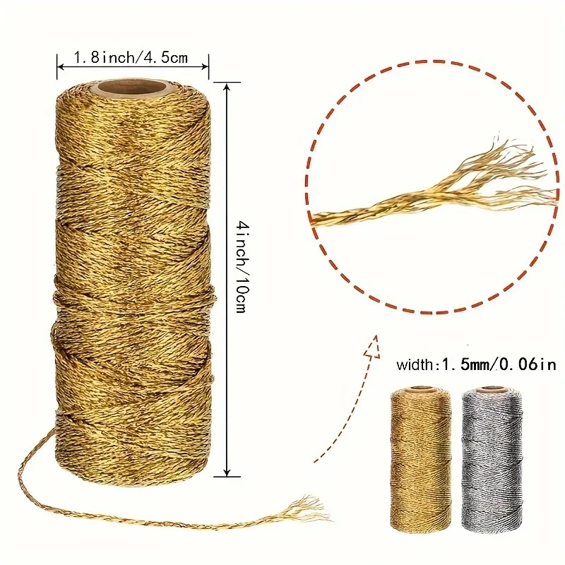 109 Yards Gold and Silver Hand Braided Rope - Diy Christmas Decoration Rope, Suitable for Gift Packaging, Hanging Decorations view 6
