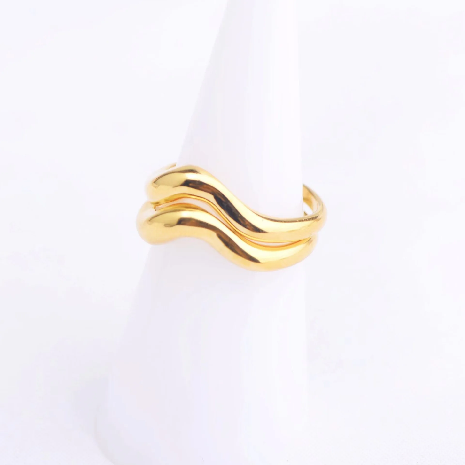 European and American Ins Style Ring Normcore Asymmetrical Wave Double Layer Ring Women's Open Niche Design Hand Jewelry