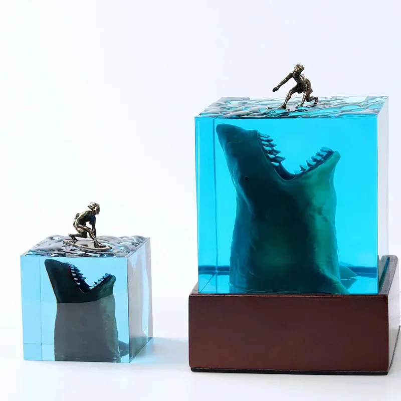 

Ocean Shark Surfer Micro Landscape Night Light Ornament Handmade Crystal Dropping Resin Craft Decoration Children Birthday Gift