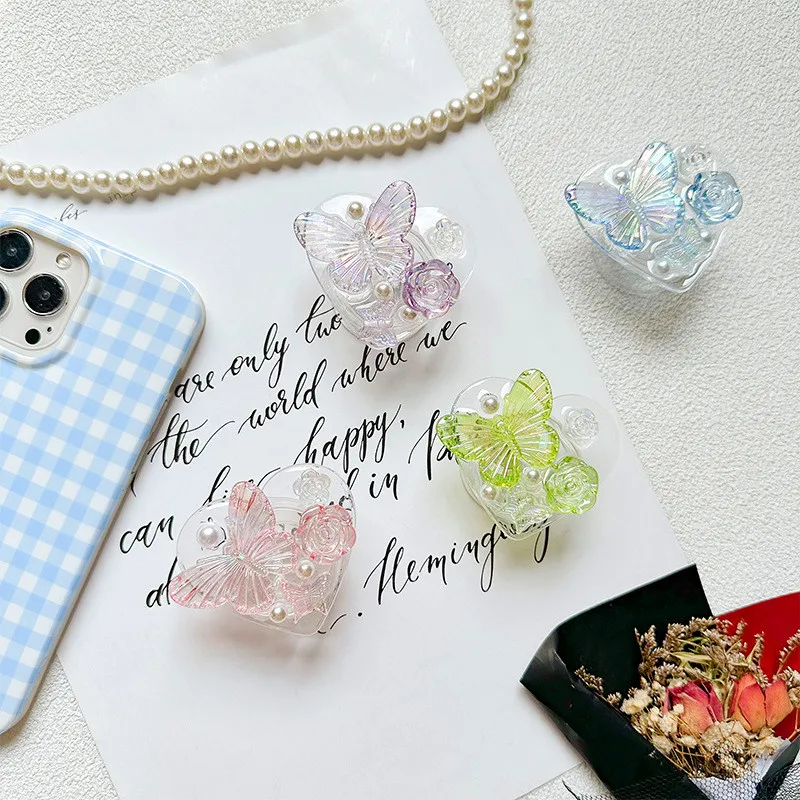 

Love Pearl Butterfly Expanding Stand Mount Phone Socket Fold Mobile Smartphones Pocket Desktop Phone Stand Holder For IPhone 16