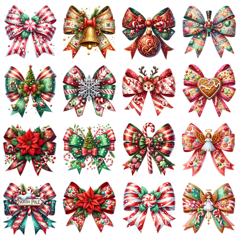 

Xmas Christmas Red Bow Santa Claus Iron-On Heat Transfer Stickers Decals for T-shirts Sweatshirts Bags Clothing Fabric Decor
