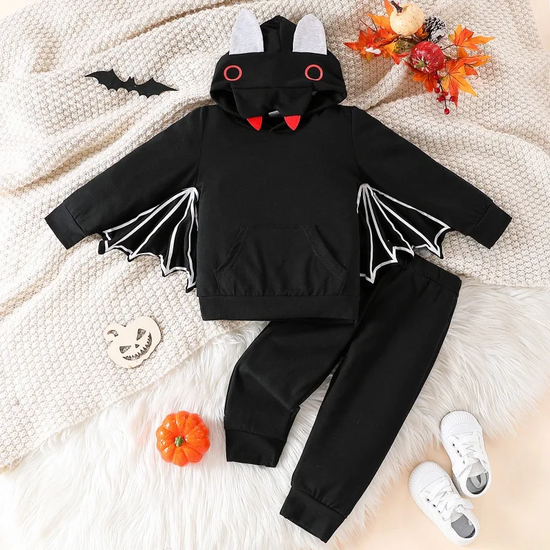 

Baby Halloween Cosplaty Bat Monster Child Top Pants Black Suit Boys Girls COS Outfits for Kids Carnival Party