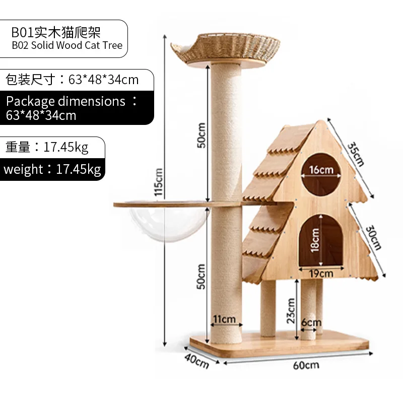Árbol de gatos de madera maciza para techo, juguete de escalar
