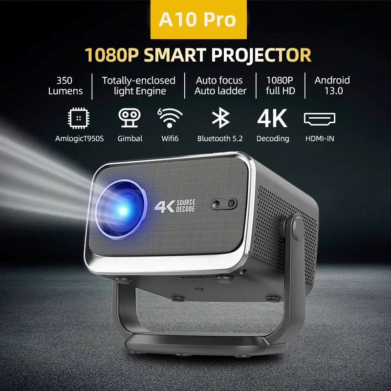 Yinzam New Generation A10 Pro 1080P Native FHD Projector, 350 Ansi Lumens Outdoor Android Smart Home Theater Proyector With WiFi