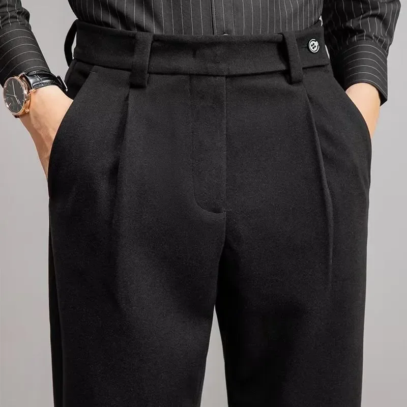 2026 Autumn Winter Men's Casual Business Simple Basic Trendy Pleasted Straight Trousers Japanese Vintage Fashion Clothes Pants