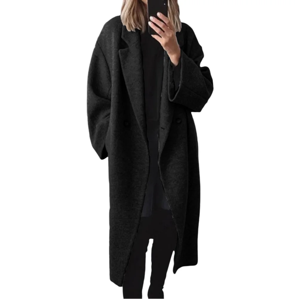 

Casual Outerwear Long Trench Coat Everyday Fashion Cardigan Neckline Long Sleeve Solid Color For Casual Occasions XL XXL