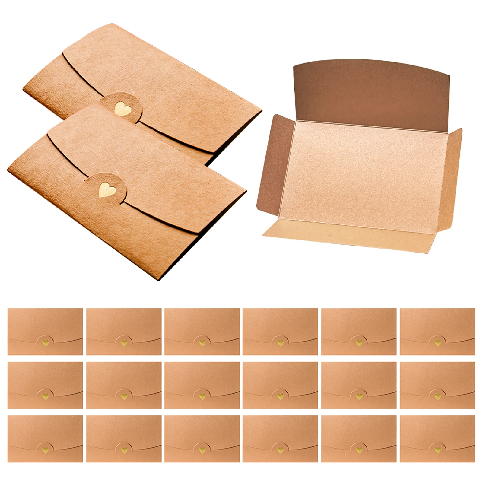 

20pcs Blank Birthday DIY Invitations Cute Business Party Retro With Heart Clasp Gift Card Envelope Mini Brown Paper Greeting