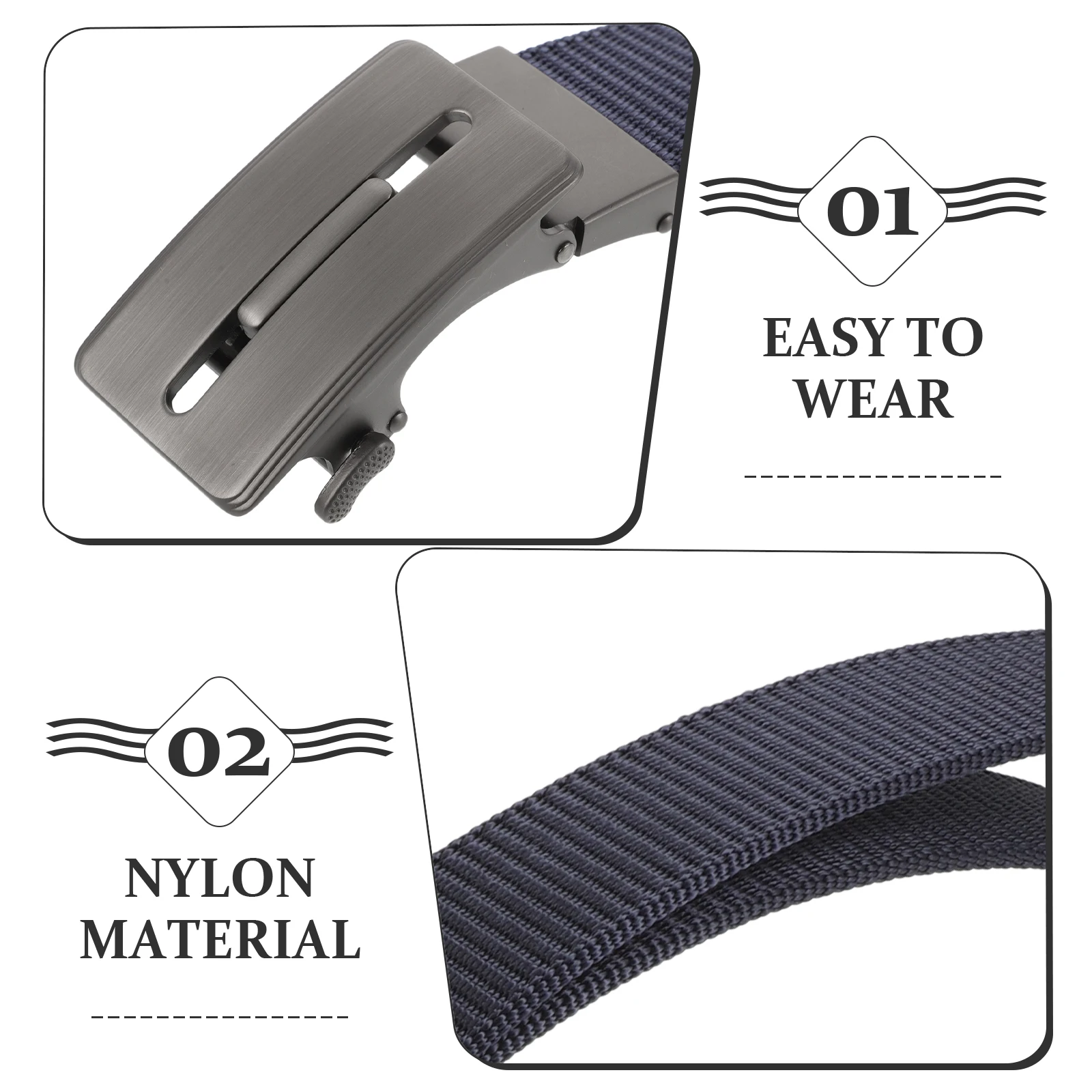 

Automatic Buckle Belt Men 120cm Double Sided Nylon Ratcheting Adjustable Waist Belt Silver Alloy Casual Formal
