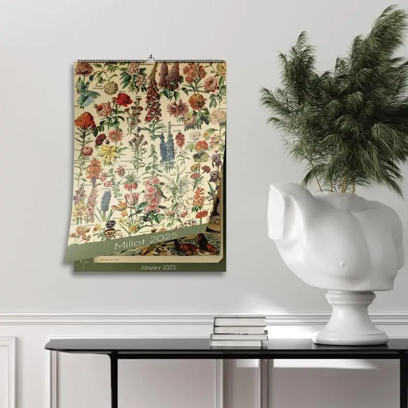 2025 Calendar Floral Vintage Art Calendar Vertical Monthly Wall Calendar Creative Monthly Wall Calendar Hangable Wall Calendar