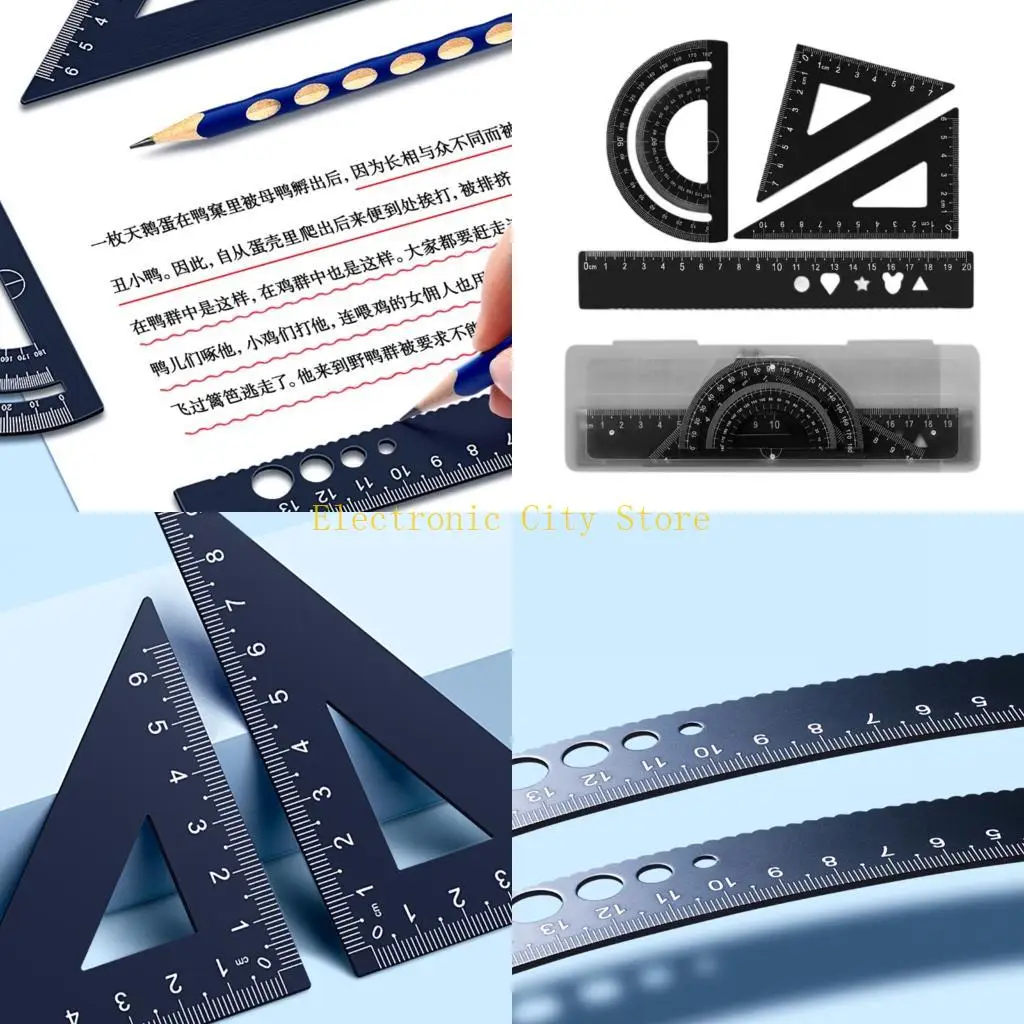 4 PCS Ruler Set Geometry Ruler Set Math Dostraction Triangle Ruck Tool School School Supplies Gift for Children Hu8d
