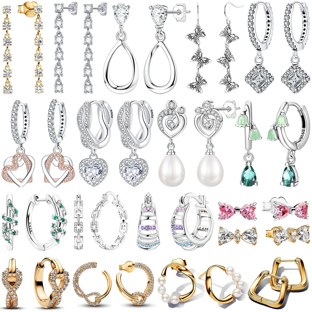 

Великолепные серьги-кольца из стерлингового серебра 925 пробы с тройным сердцем и серьги-гвоздики с бриллиантовым бантом подходят для оригинальных ювелирных изделий своими руками, подарок для женщин