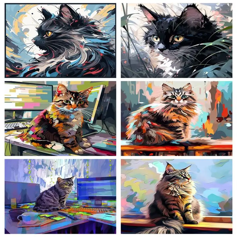 

RUOPOTY Animal Paint By Numbers Kit For Adults Cat Painting With Frame Home Wall Decor Crafts Coloring On Canvas For Diy Gifts