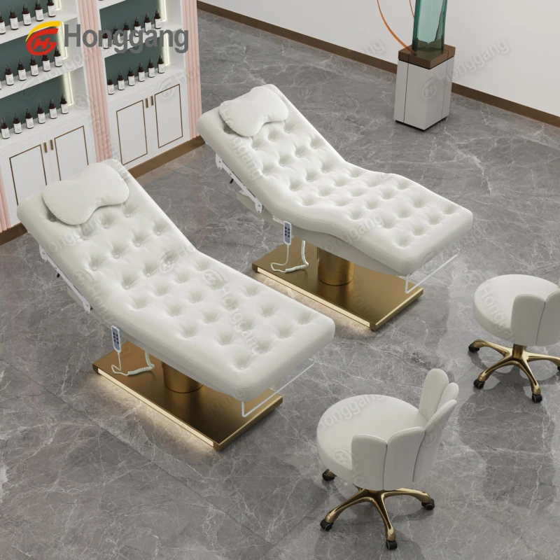 High-grade 3-motor Facial Massage Bed with Gold Metal Base logo Customization Bring Luxury Experience