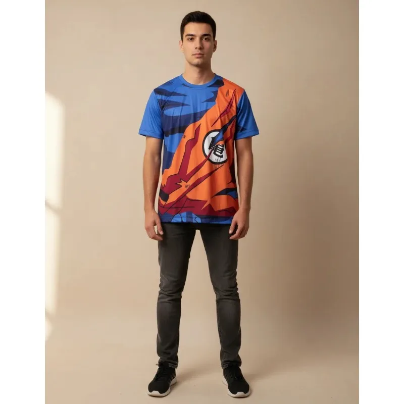 

Мужская спортивная футболка с 3D-принтом, короткий рукав, высокая эластичность, повседневный стиль, быстросохнущая одежда, дизайн Dragon Ball