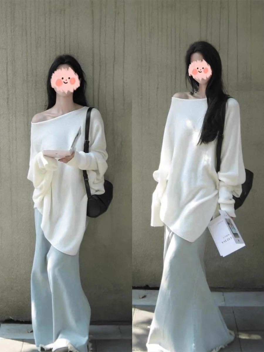 

Осенний женский свитер 2026 года, повседневный, с длинным рукавом, больших размеров, модный, универсальный, свободного кроя, вязаный топ, комфортный, больших размеров, MM