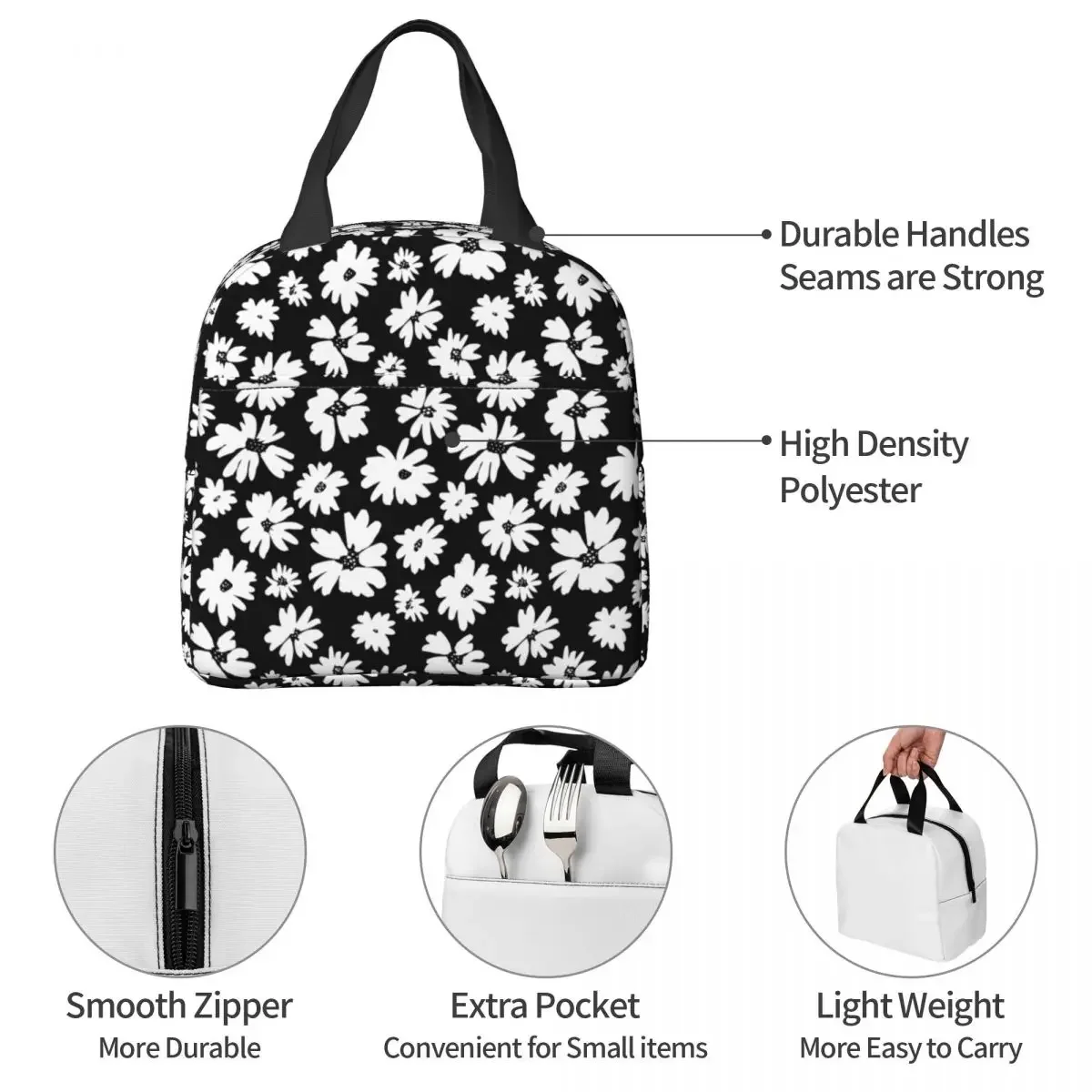 Flor Isolada Oxford Lunch Bag para Mulheres e Crianças, Bolsas De Trabalho, Refrigerador, Caixa Portátil