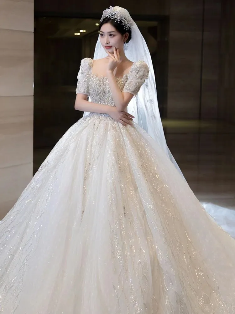 Vestido De novia corto con cuentas, novedad De 2024, vestidos De novia De tren grande De lujo, Vestido De baile De tul, vestidos De novia personalizados