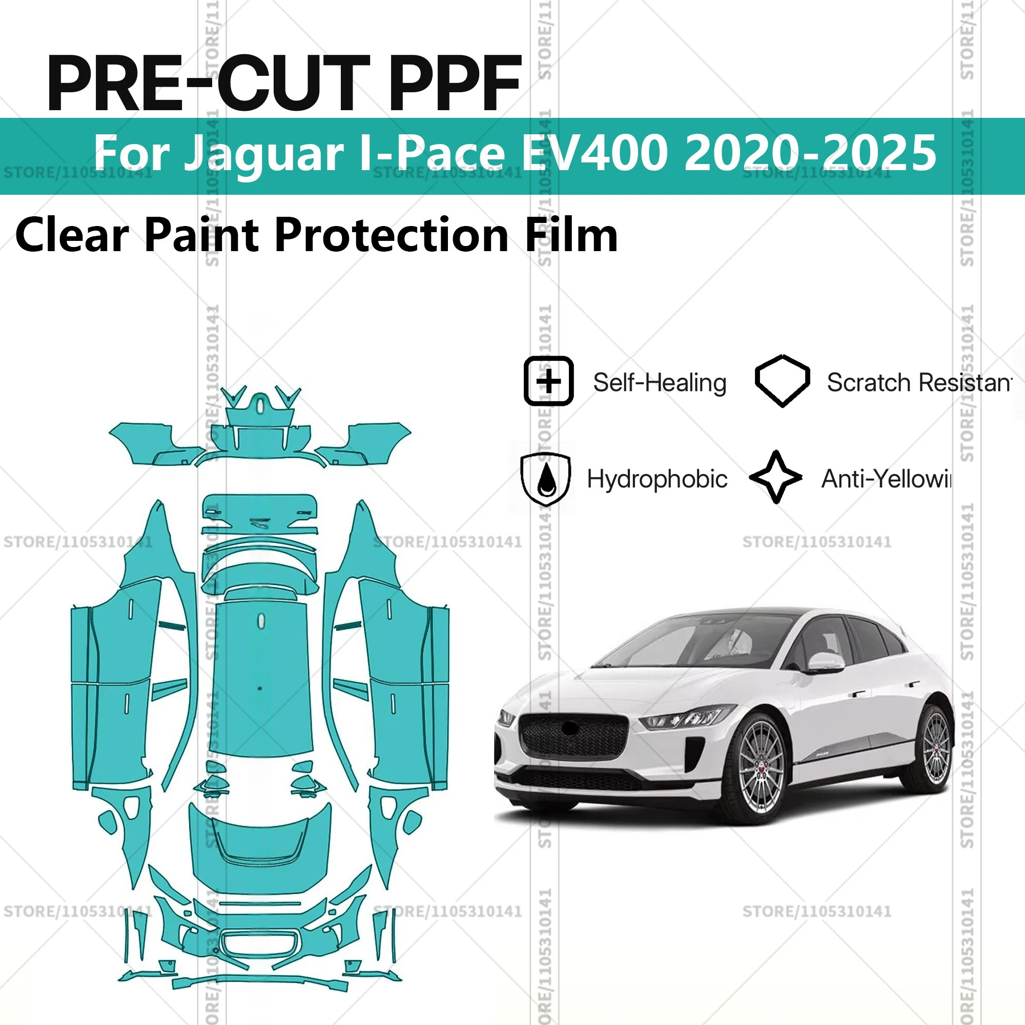 

Предварительно нарезанная прозрачная защитная пленка PPF для автомобилей, профессиональная автомобильная пленка PPF для Jaguar I-Pace EV400 2020-2025