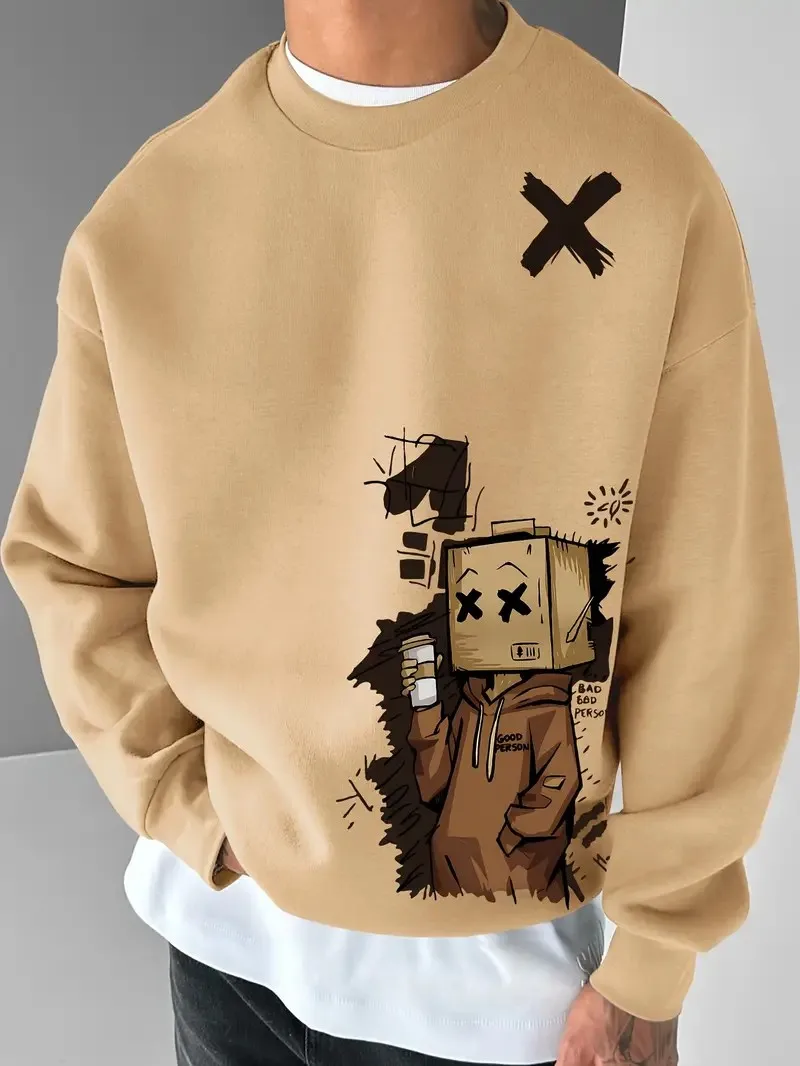 The new men's round-neck hoodie for Spring and Autumn 2025 features a casual and comfortable 3D pattern print on the street