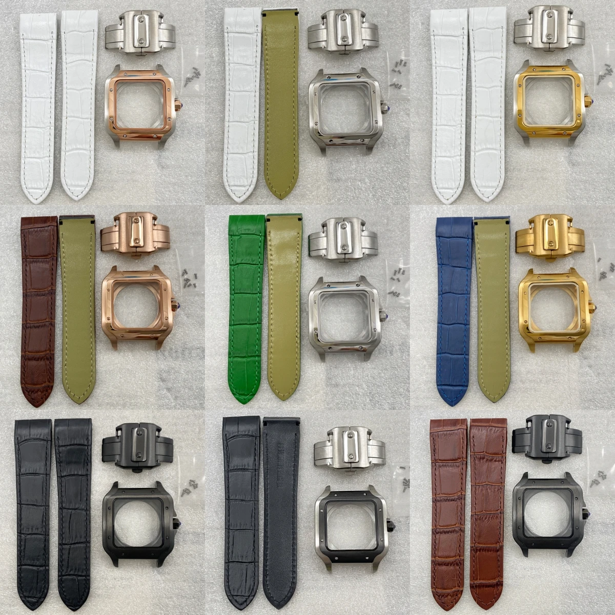 38mm Square Watch Case Fit 27mm Dial Leather Bracelet Mod Parts For Cartier Santos NH35 Movement Strap Butterfly Buckle Clasp