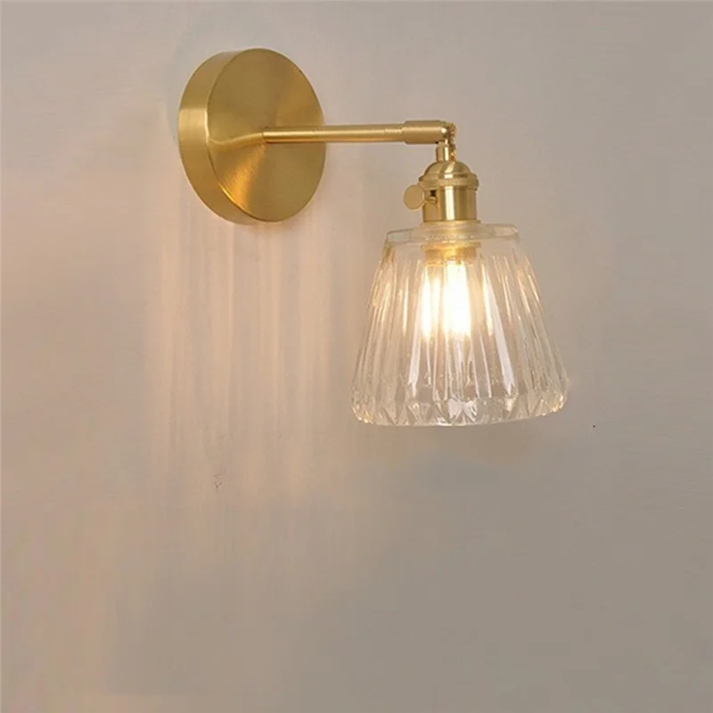 

A25F-Copper Glass Nordic Modern LED Wall Light Fixtures Knob Switch Bar Bedroom Bathroom Bedside Lamp