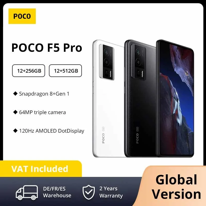 

Global Version POCO F5 Pro 5G Snapdragon 8+ Gen 1 6.67" 120Hz AMOLED Display 64MP Camera 67W fast charging NFC 5160mAh Battery