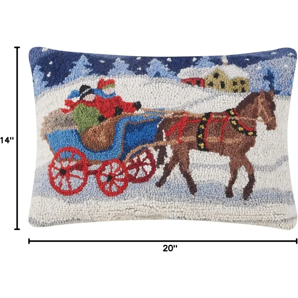 Snowy Sleigh Ride Christmas Polyfill Hook Throw Pillow - 20-Inch Soft Velvet Seasonal Decoration