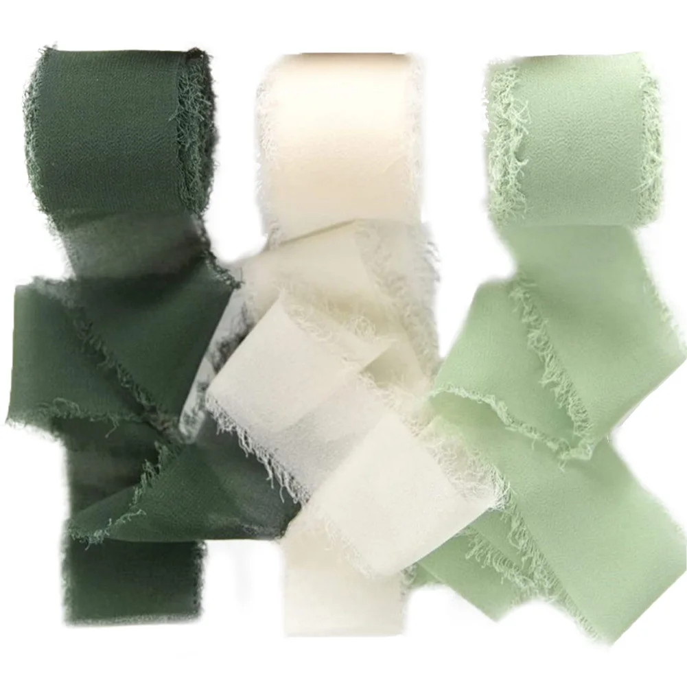 

3 Roll Chiffon Silk Ribbon Wear Resist Frayed Edge Ribbon Silk-Like Soft Ribbon for Wedding Invitation Bouquet Wrapping
