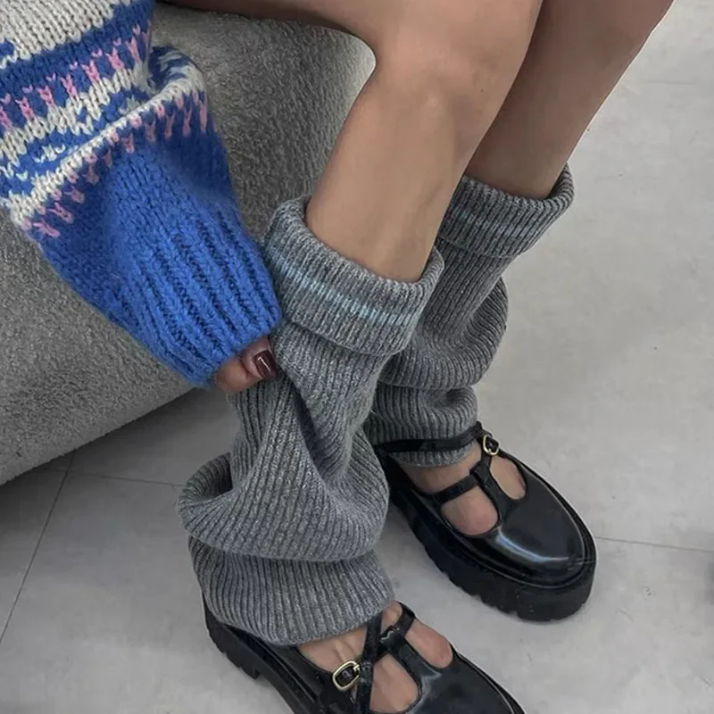 Vintage Wool Knitted Leg Warmers Metal Buckle Korea Women Calf Leggings Socks Y2K Leg Cover Socks Winter Warm Foot Protector