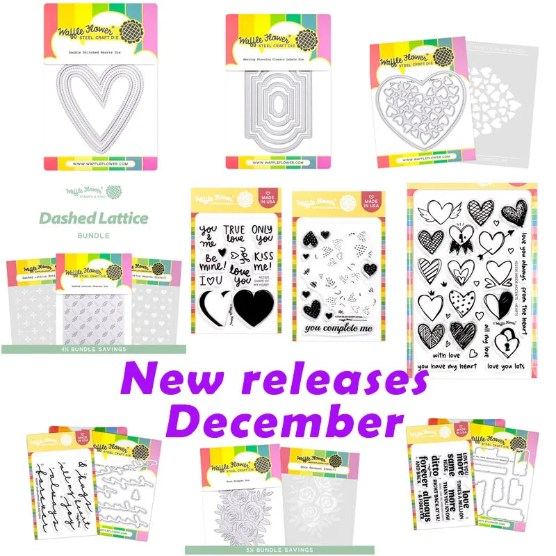 2026 NEW Valentine's Day Unique Heart Clear Stamps Dashed Lattice Texture Die Postage Collage Peony Stencil For Greeting Card